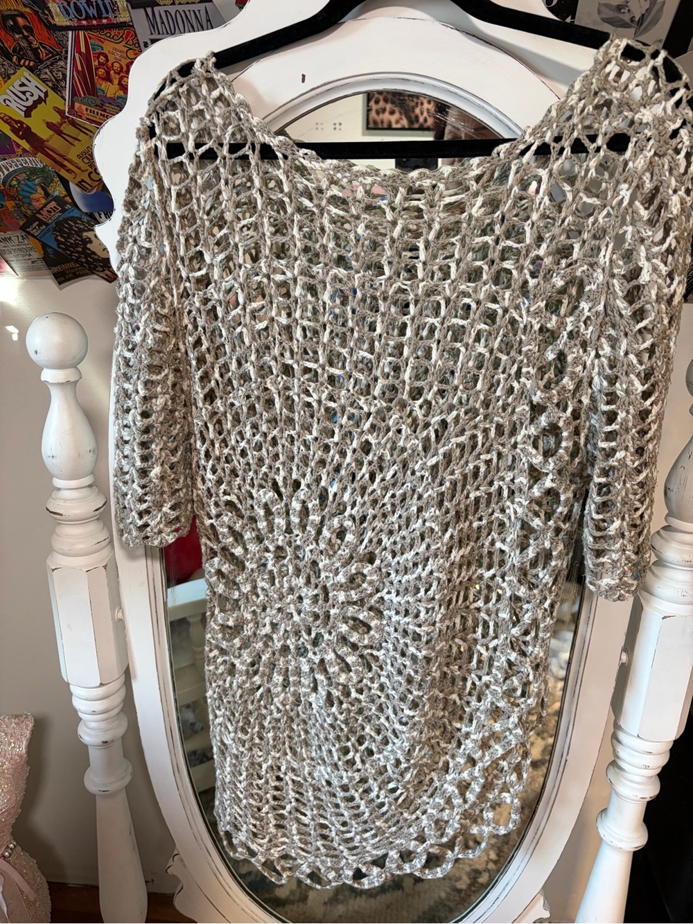 Open Knit Crochet-Style Women’s Sweater Tunic - Taupe
